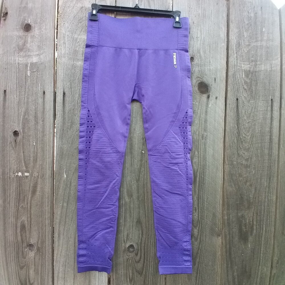Gymshark Energy Seamless Cropped Leggins S Purple High-Rise Workout Knit Eyelet